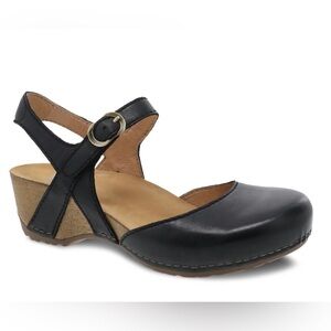 Dansko Black Leather Mary Jane Clog Sandal